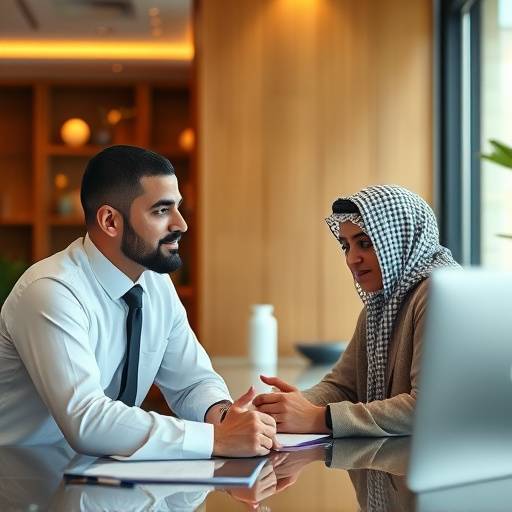 A consultant advising a client in an office setting in Riyadh